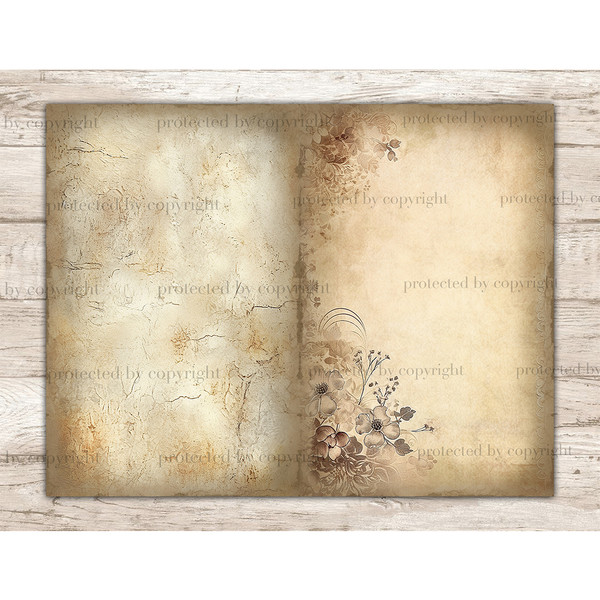 Vintage Vintage Paper Sheets with Watercolor Floral Flowers Junk Journal Pages.
