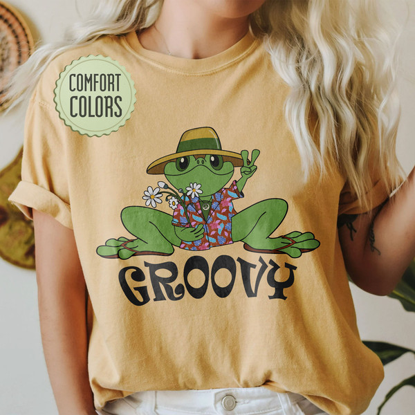 Groovy Frog Comfort Color Shirt, Cowboy Like Me Shirt, Frog And Toad Shirt, Cottagecore Froggy Tee, Retro Frogs,Frog Lover Shirt,Cowboy Frog - 4.jpg