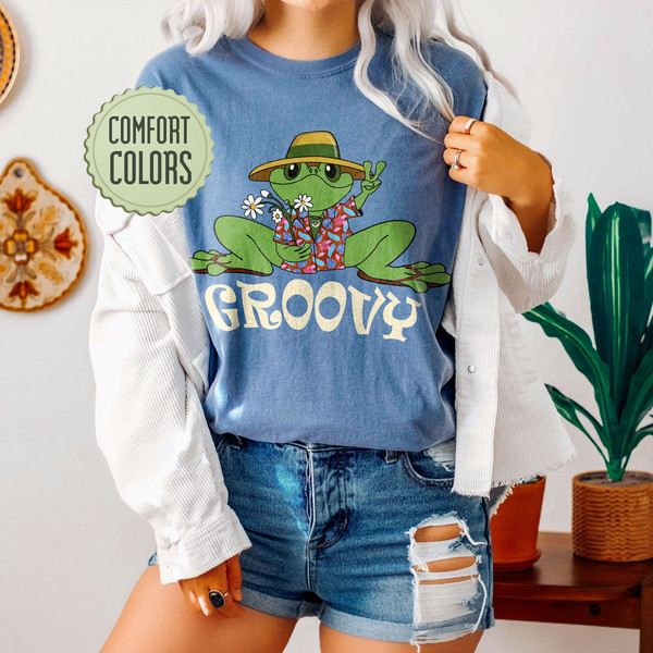 Groovy Frog Comfort Color Shirt, Cowboy Like Me Shirt, Frog And Toad Shirt, Cottagecore Froggy Tee, Retro Frogs,Frog Lover Shirt,Cowboy Frog - 5.jpg