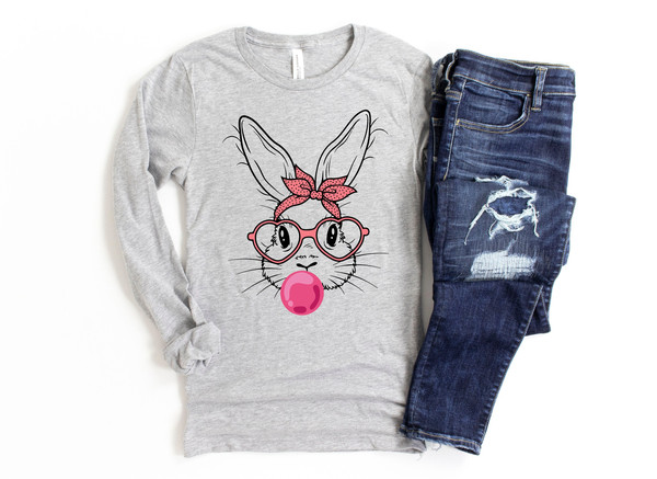 Bunny with Leopard Glasses shirt, Easter shirt, Easter bunny graphic tee, Easter shirts for women,Ladies Easter Bunny,Bubble Gum Bunny Tee - 1.jpg