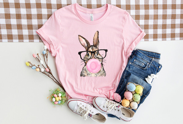 Bunny with Leopard Glasses shirt, Easter shirt, Easter bunny graphic tee, Easter shirts for women,Ladies Easter Bunny,Bubble Gum Bunny Tee - 3.jpg