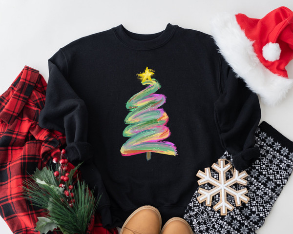 Christmas watercolor Sweatshirt, Christmas Sweater, Christmas Crewneck, Christmas Tree Sweatshirt, Holiday Sweaters, Winter Sweatshirt - 1.jpg