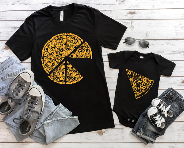 Pizza and Pizza Slice Shirt, Baby Bodysuit & Mens T-Shirt Set, Baby Gift, Baby Bodysuit, Dad and Son Shirt - 1.jpg