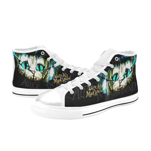 Alice in Wonderland Cheshire Cat Custom Adults High Top Canvas Shoes for Fan, Women and Men, Alice in Wonderland Shoes
