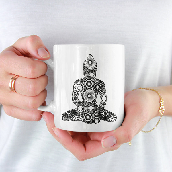 Zentangle Buddha Coffee Mug  Microwave and Dishwasher Safe Ceramic Cup  Buddhist Yogi Yoga Teacher Meditation Tea Hot Chocolate Gift Mug - 1.jpg