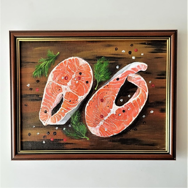 Fish-steaks-still-life-acrylic-painting-in-frame-kitchen-art-wall-decor.jpg
