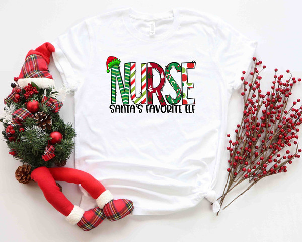 Nurse Santa's Favorite Elf Shirt, Nurse Shirt, Nurse Life Shirt, Cute Santa Tee, Christmas Shirt, Merry Christmas Gift for Nurse - 1.jpg