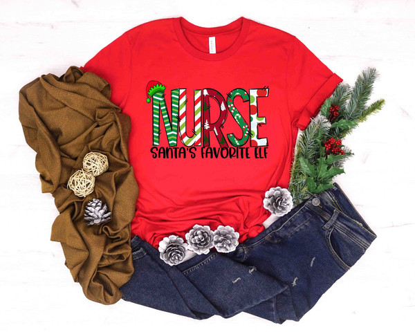 Nurse Santa's Favorite Elf Shirt, Nurse Shirt, Nurse Life Shirt, Cute Santa Tee, Christmas Shirt, Merry Christmas Gift for Nurse - 2.jpg