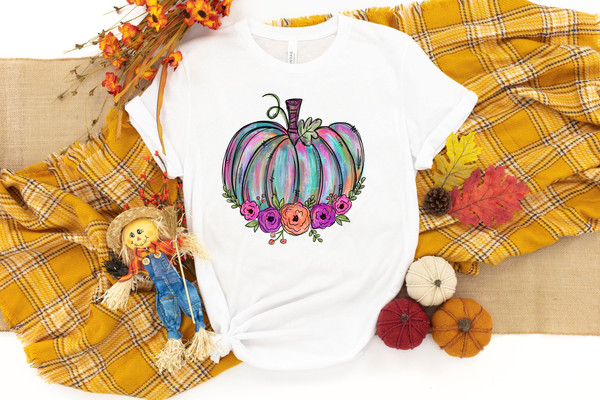 Watercolor Pumpkin T-shirt, Colorful Pumpkin Shirt, Watercolor Pumpkins, Halloween Shirt, Autumn Shirt, Cute Fall Shirt, Gift For Halloween - 1.jpg
