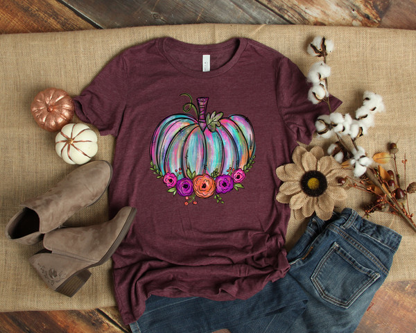 Watercolor Pumpkin T-shirt, Colorful Pumpkin Shirt, Watercolor Pumpkins, Halloween Shirt, Autumn Shirt, Cute Fall Shirt, Gift For Halloween - 2.jpg
