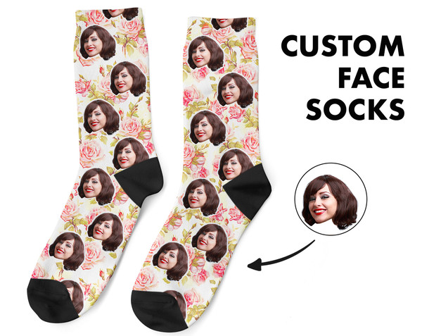 Floral Custom Face Socks, Personalized Photo, Floral Picture Socks, Flower Socks, Customized Funny Photo Gift For Her, Him or Best Friend - 1.jpg