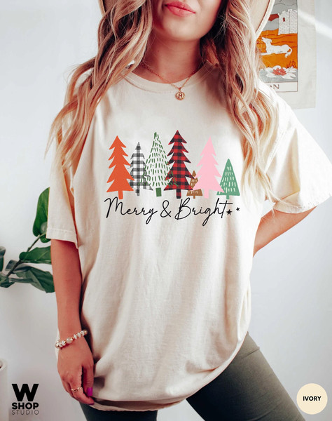 Ladies Merry Bright Christmas Shirt, Women Christmas Tree Shirt, Cute Christmas Shirt, Women Holiday Shirt - 1.jpg