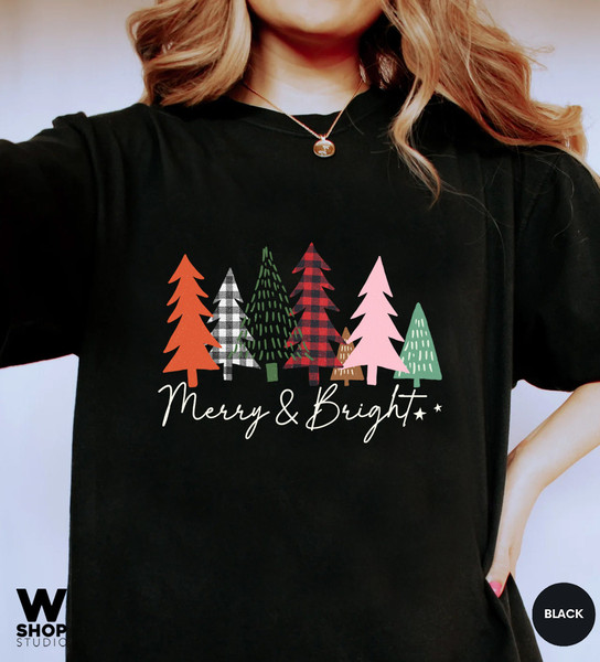 Ladies Merry Bright Christmas Shirt, Women Christmas Tree Shirt, Cute Christmas Shirt, Women Holiday Shirt - 6.jpg