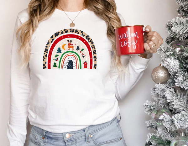 Rainbow Christmas Sweatshirt, Merry & Bright Long Sleeve Shirt, Women Gift Idea, Trendy Christmas Rainbow, Long Sleeve T shirt - 2.jpg