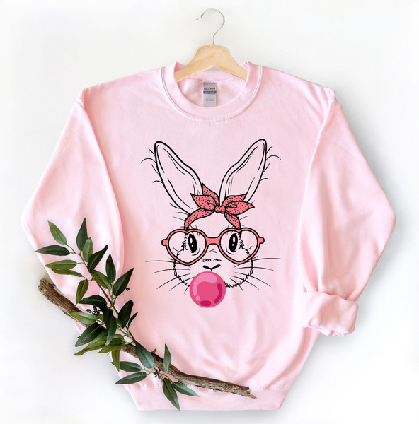 Bunny with Leopard Glasses shirt, Easter shirt, Easter bunny graphic tee, Easter shirts for women,Ladies Easter Bunny,Bubble Gum Bunny Tee - 1.jpg