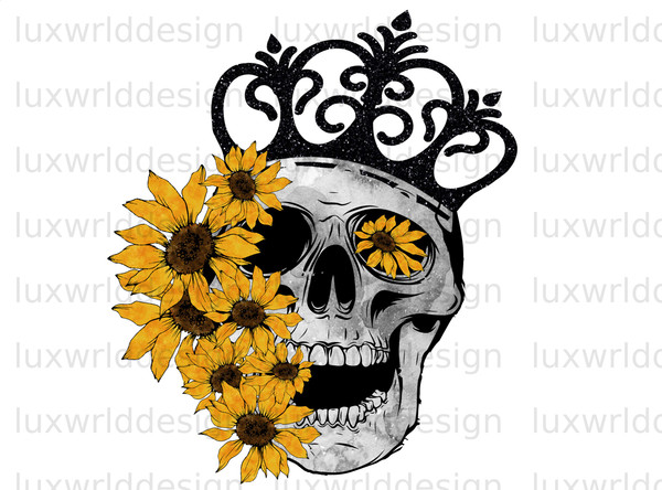 Skull Crown Sunflowers PNG  Skull png  Floral Skull  Sublimation Design  Digital Design Download  Floral Skull With Crown png - 1.jpg