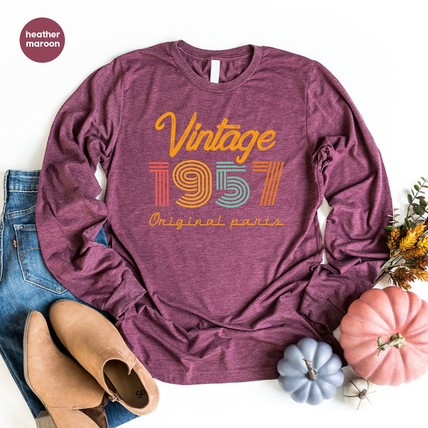 66th Birthday Hoodie, Vintage 1957 Sweatshirt, 66th Birthday Gift for Women, 66th Birthday Shirt Men, Retro Long Sleeve Shirt, Vintage Shirt - 7.jpg