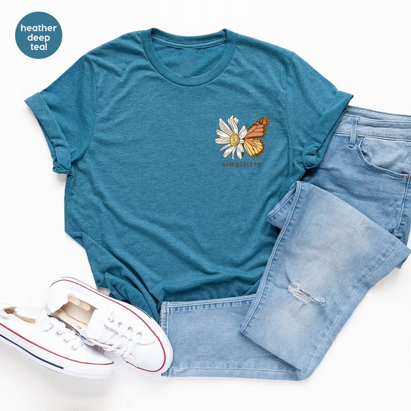 Aesthetic Butterfly Shirt, Floral Pocket Graphic Tees, Minimal Butterfly Spring Tshirt Gifts, Minimalist Flowers Tshirts for Women - 4.jpg
