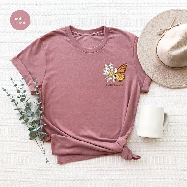 Aesthetic Butterfly Shirt, Floral Pocket Graphic Tees, Minimal Butterfly Spring Tshirt Gifts, Minimalist Flowers Tshirts for Women - 6.jpg
