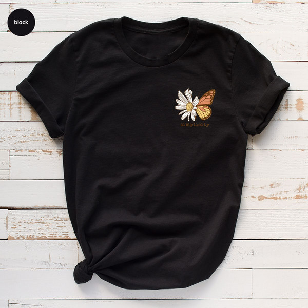 Aesthetic Butterfly Shirt, Floral Pocket Graphic Tees, Minimal Butterfly Spring Tshirt Gifts, Minimalist Flowers Tshirts for Women - 7.jpg