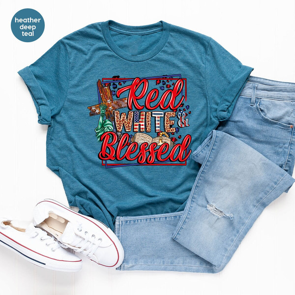 American Flag Shirt, Christian Gifts, Red White And Blessed Graphic Tees, Independence Day T Shirt, Memorial Day Clothes, Gift for Him - 4.jpg