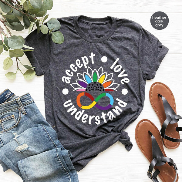Autism Awareness Shirts, Autism Mom Gifts, Autism Support Outfit, Sunflower Rainbow Graphic Tees, Sped Teacher Shirt, Accept Love Understand - 1.jpg