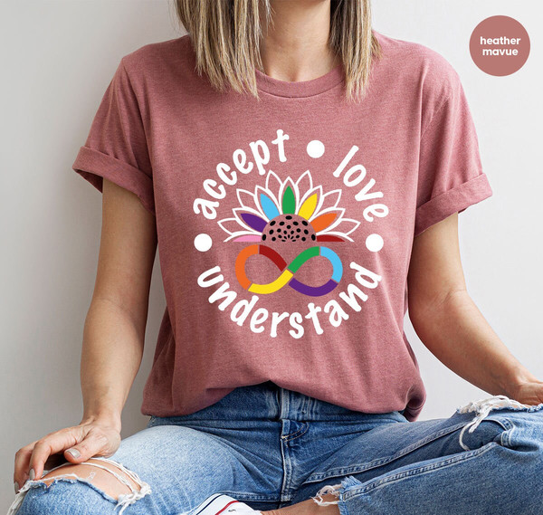 Autism Awareness Shirts, Autism Mom Gifts, Autism Support Outfit, Sunflower Rainbow Graphic Tees, Sped Teacher Shirt, Accept Love Understand - 2.jpg