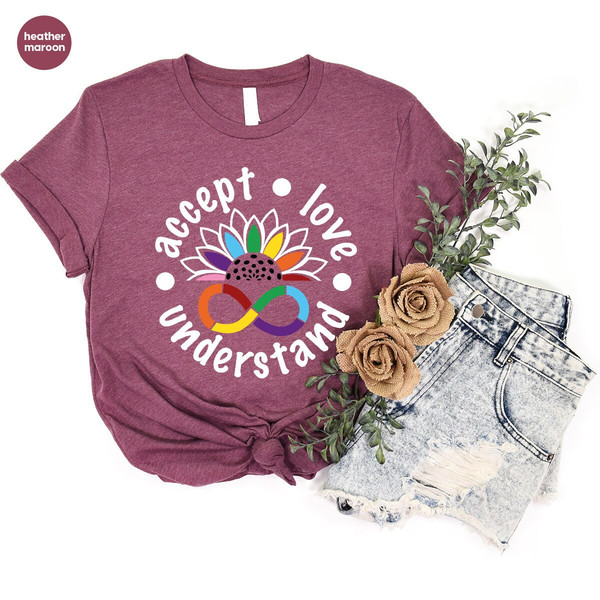 Autism Awareness Shirts, Autism Mom Gifts, Autism Support Outfit, Sunflower Rainbow Graphic Tees, Sped Teacher Shirt, Accept Love Understand - 5.jpg