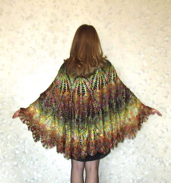 Multicolor crochet shawl, Hand knit warm Russian Orenburg shawl, Shoulder wrap, Goat down stole, Woolen cape, Cover up, Lace kerchief, Gift for mother.JPG