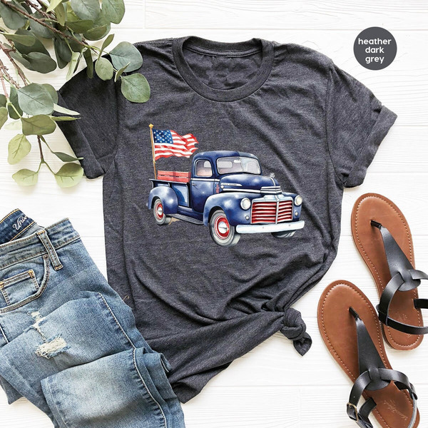 Trendy American Car Graphic Tees, Patriotic Shirts, 4th of July T Shirt, Gifts for Him, American Flag Clothing, Independence Day Outfit - 1.jpg