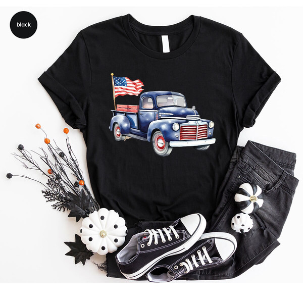 Trendy American Car Graphic Tees, Patriotic Shirts, 4th of July T Shirt, Gifts for Him, American Flag Clothing, Independence Day Outfit - 2.jpg