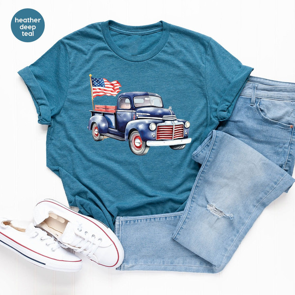 Trendy American Car Graphic Tees, Patriotic Shirts, 4th of July T Shirt, Gifts for Him, American Flag Clothing, Independence Day Outfit - 4.jpg