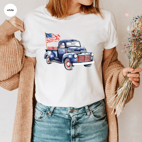 Trendy American Car Graphic Tees, Patriotic Shirts, 4th of July T Shirt, Gifts for Him, American Flag Clothing, Independence Day Outfit - 7.jpg