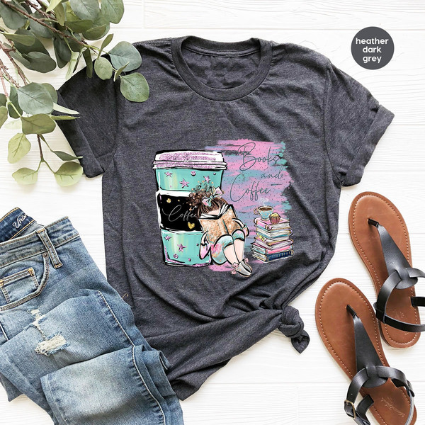 Trendy Librarian Shirt, Coffee Graphic Tees, Funny Book Outfit, Drink Coffee Vneck T-Shirt, Birthday Gifts for Friend, Cool Reading Clothing - 2.jpg