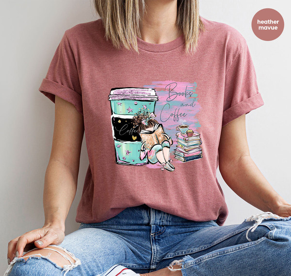 Trendy Librarian Shirt, Coffee Graphic Tees, Funny Book Outfit, Drink Coffee Vneck T-Shirt, Birthday Gifts for Friend, Cool Reading Clothing - 5.jpg