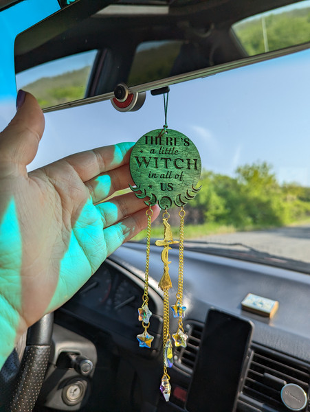 Wooden Car Rear View Mirror Charm 'There is a Little Witch - Inspire Uplift