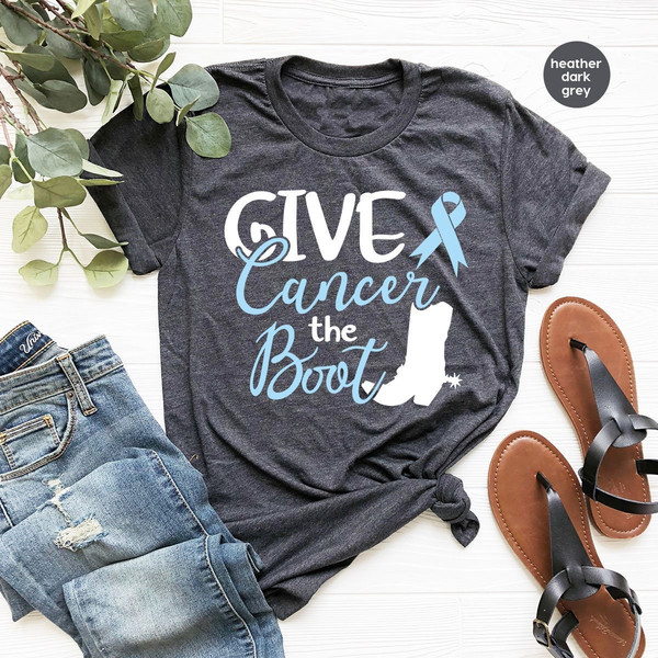 Colon Cancer Shirt, Cancer Survivor Gift, Colorectal Cancer Awareness, Cancer Support Tee, Gift for Her, Give Cancer The Boot Shirt - 1.jpg