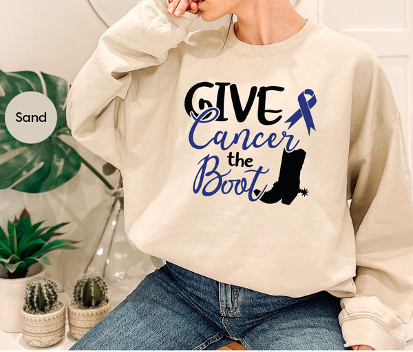 Colon Cancer Shirt, Cancer Survivor Gift, Colorectal Cancer Awareness, Cancer Support Tee, Gift for Her, Give Cancer The Boot Shirt - 7.jpg