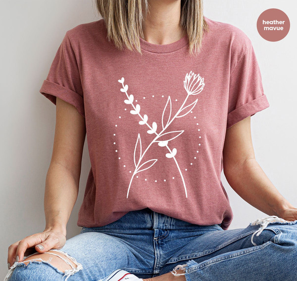 Minimalist Shirts, Floral Design Tshirt, Aesthetic Tshirts, Botanical Gifts, Inspirational Women, Minimal Flower Tshirt, Cute Flowers Tee - 3.jpg