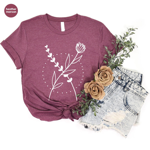 Minimalist Shirts, Floral Design Tshirt, Aesthetic Tshirts, Botanical Gifts, Inspirational Women, Minimal Flower Tshirt, Cute Flowers Tee - 6.jpg
