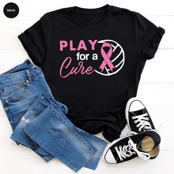 Play for a Cure Breast Cancer Shirt, Volleyball Shirts to Support Breast Cancer Patients, Breast Cancer Ribbon Shirt, Cancer Survivor Gift - 6.jpg