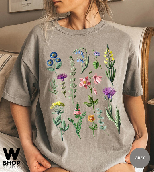 Botanical Shirt, Vintage Floral T-shirt, Flower Tee, Vintage Botanical, Wildflower Botanical Print, Oversized Shirt, Graphic Tshirt - 3.jpg