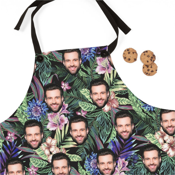 Tropical Custom Apron, Personalized Faces Apron, Floral Custom Photo Apron, Funny Crazy Face Kitchen Apron Kitchen Custom Picture Chef Gift - 2.jpg