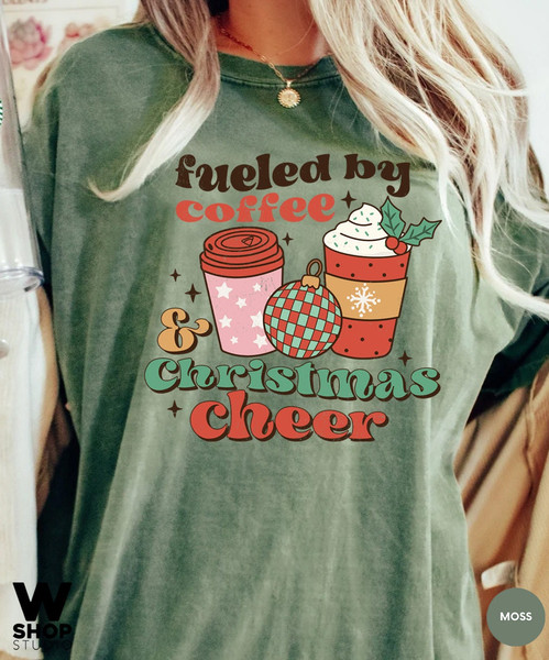 Comfort Colors Fueled by coffee and christmas cheer, Christmas t-shirt, Retro Xmas holiday apparel, Christmas Shirts, Retro christmas - 3.jpg