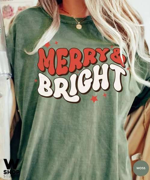 Comfort Colors merry and bright Christmas t-shirt, Holiday t-shirt, cute christmas t-shirt, Christmas shirt, Retro christmas tee - 1.jpg