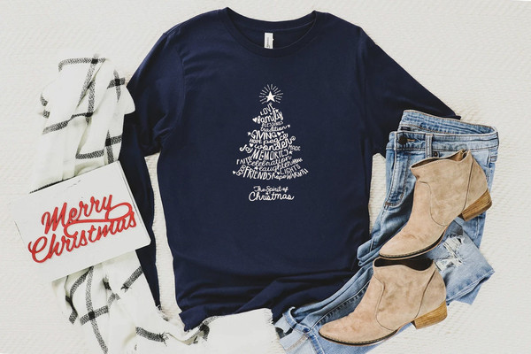 Christmas Tree Long Sleeve Shirt, Merry & Bright Shirt, Long Sleeve Shirt for Women, Crewneck pullover Sweater, cute Winter Holiday Tees - 1.jpg