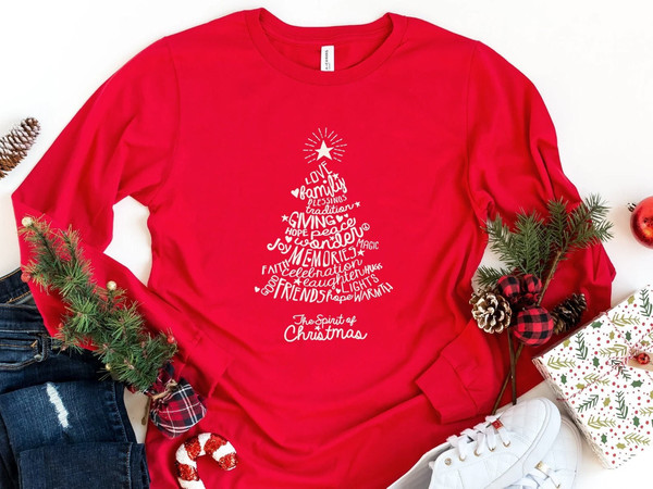 Christmas Tree Long Sleeve Shirt, Merry & Bright Shirt, Long Sleeve Shirt for Women, Crewneck pullover Sweater, cute Winter Holiday Tees - 2.jpg