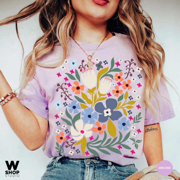 Flower Shirt, Wildflower T-shirt, Meadow Floral Shirt Aesthetic, Oversized Graphic Tee, Boho Tee, Hippie Womens Gift For Her - 3.jpg
