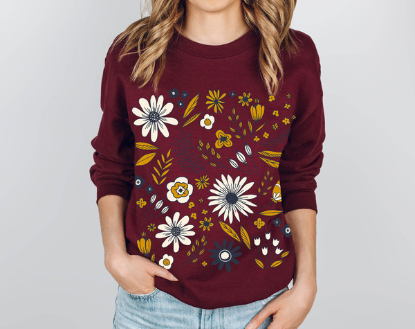 Flower Sweatshirt, Wildflower Women Sweatshirts, Plus Size, Ladies Flower Girl Gifts, Floral Gift, Girlfriend Gift - 6.jpg