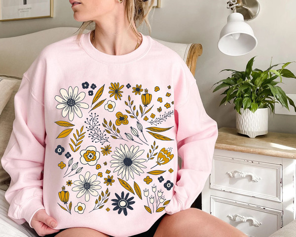 Flower Sweatshirt, Wildflower Women Sweatshirts, Plus Size, Ladies Flower Girl Gifts, Floral Gift, Girlfriend Gift - 7.jpg